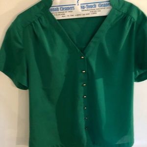 Green viscose blouse with gold buttons